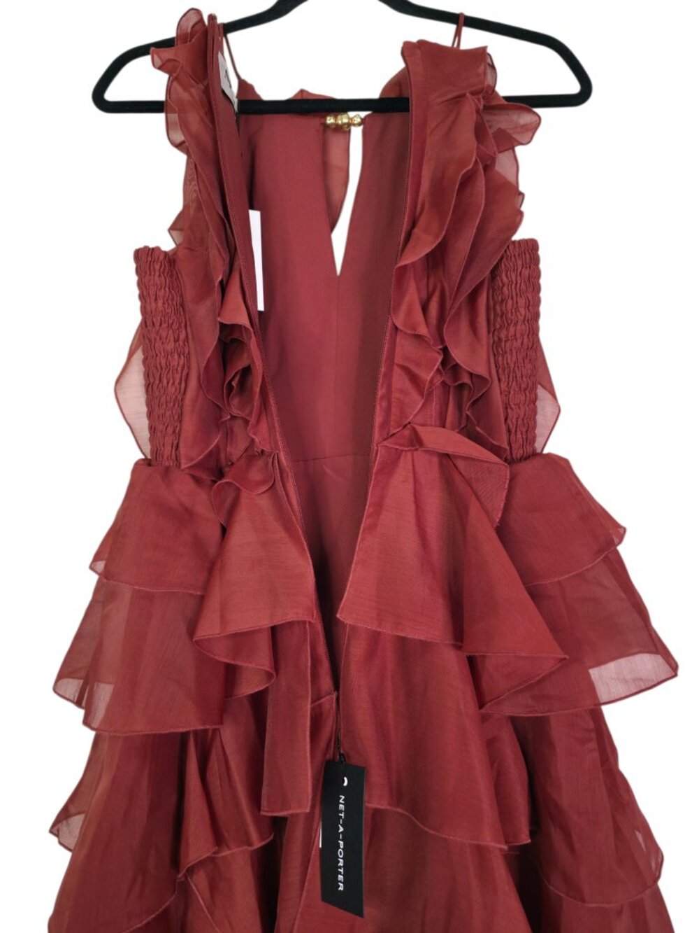 Aje Cleo Gown Rust Brown Orange Ruffle Chiffon Maxi Dress NWT Size AU 8 US 4 - Picture 9 of 13